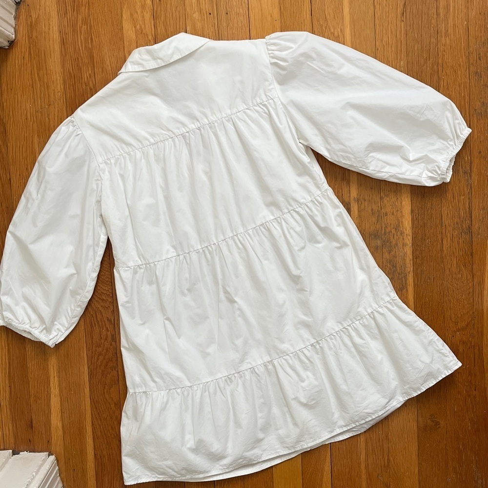 & Other Stories Tiered Cotton Fully Lined Puff Sleeve Shirtdress Mini Dress XS - Picture 8 of 13